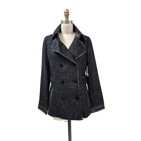 Victoria's Secret Black Boucle Sparkle Tinsel Short Trench Coat Sz M DB  NWT - Picture 1 of 8